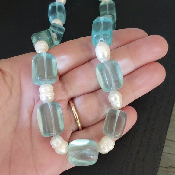Y2K Freshwater Pearls Aquamarine Quartz Necklace New Handmade - Picture 4 of 4